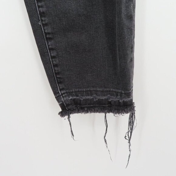 Madewell Mom Jean 31 Black Wash Denim Jeans Distressed Shredded Raw Hem Pants - Picture 5 of 13